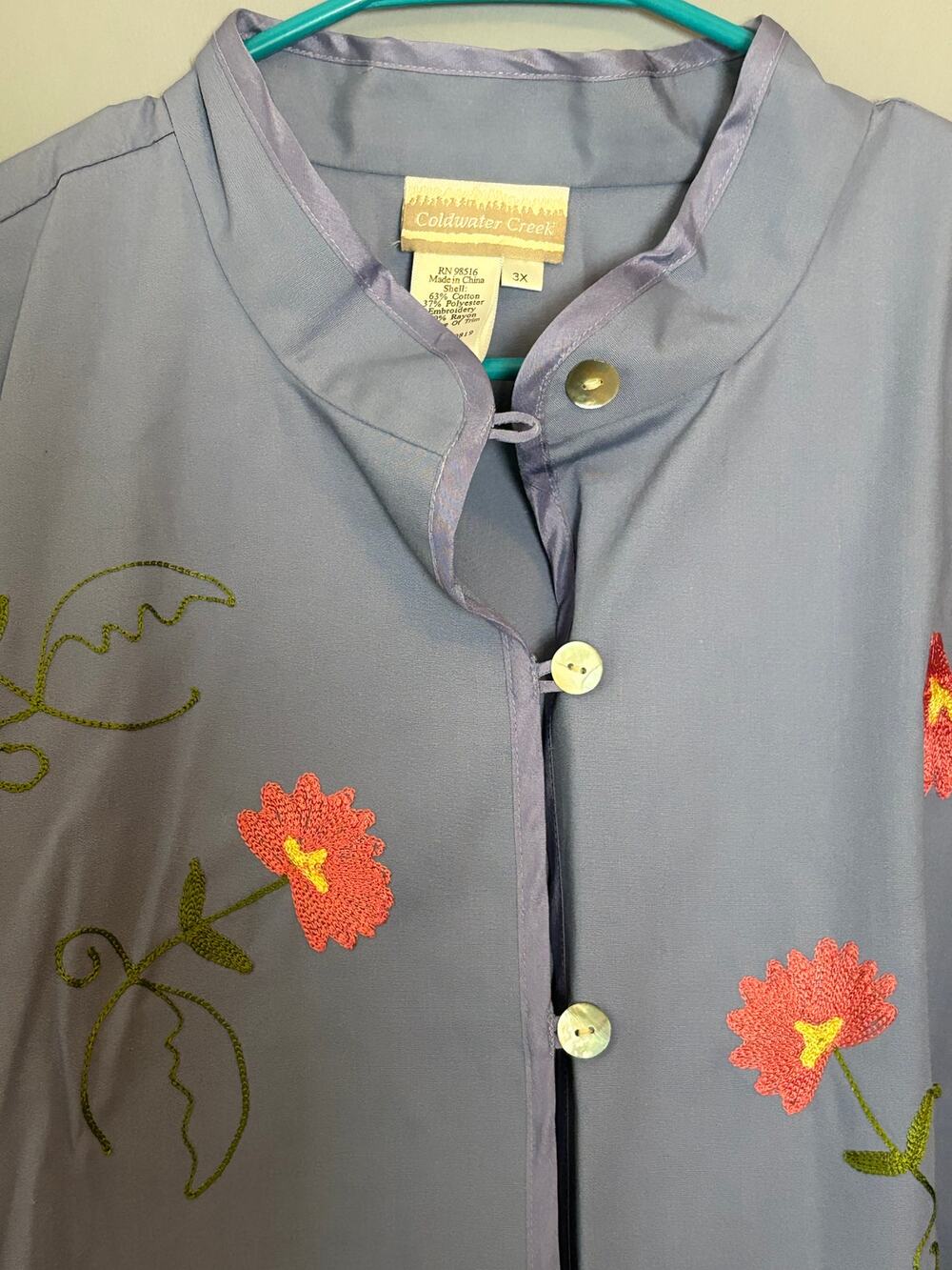 Coldwater Creek Womens 3XL Embroidered Floral Jacket Cotton Blend China